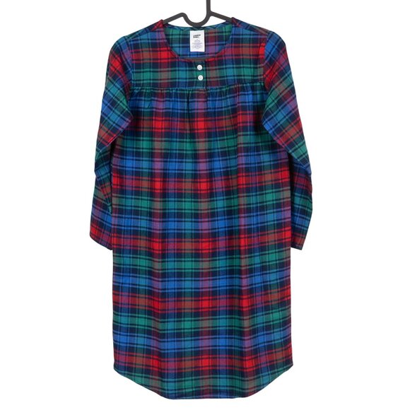Lands End Flannel Nightgown Girls 10 Plaid Red Green Blue Long Sleeve Winter - Picture 1 of 5